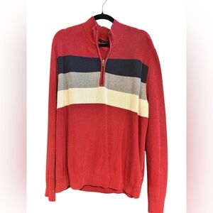 Izod Men's Red and Multicolor Zip-Up Sweater